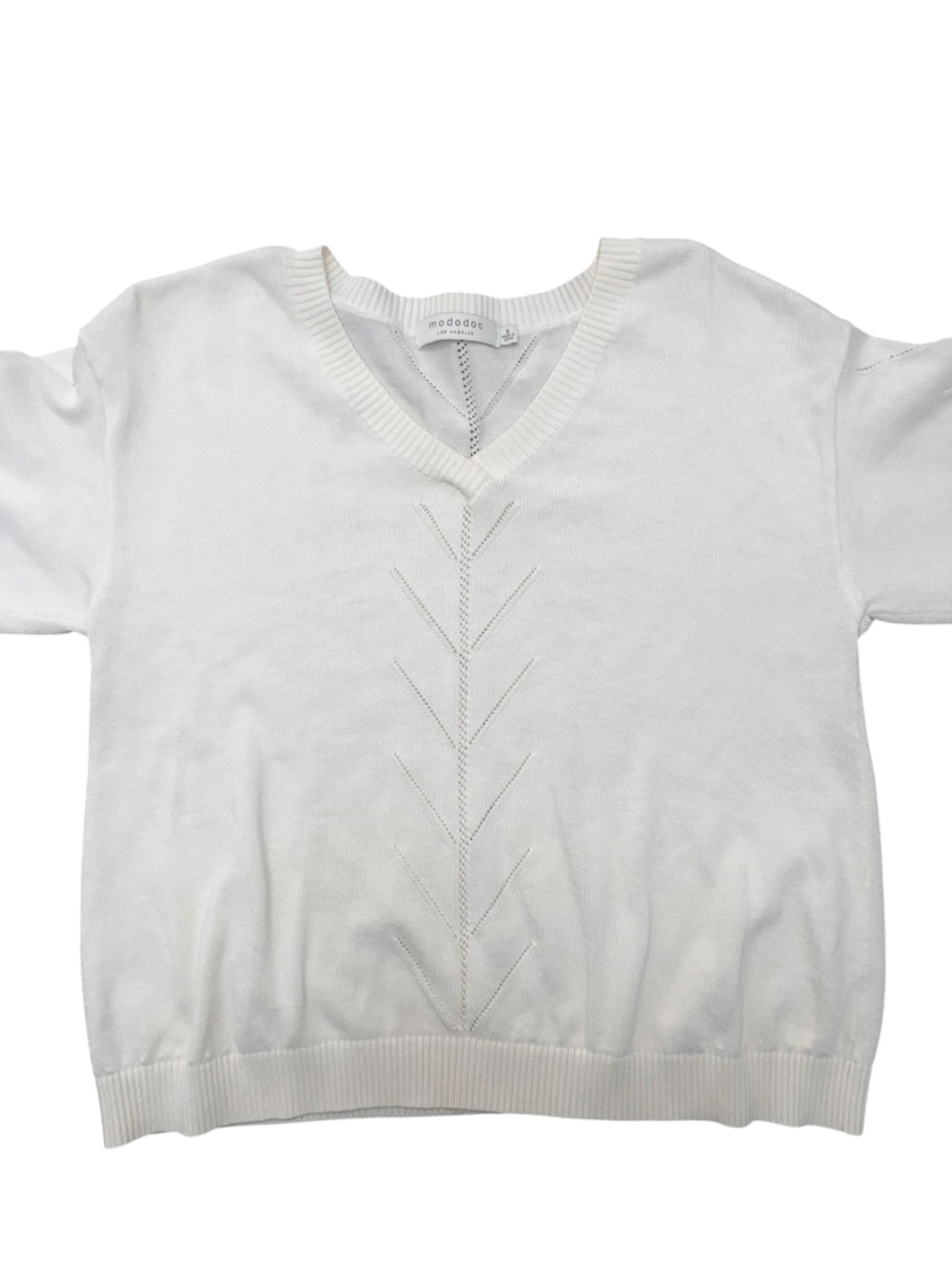 Mododoc Cream V-Neck Knit Top